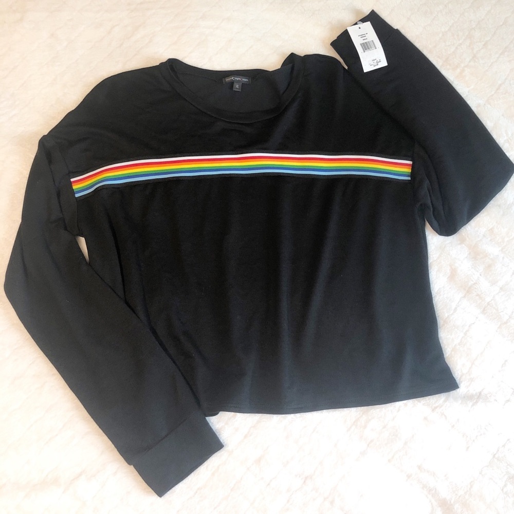 Mm Mm Mm Long sleeve Black shirt w/ Rainbow Stripe